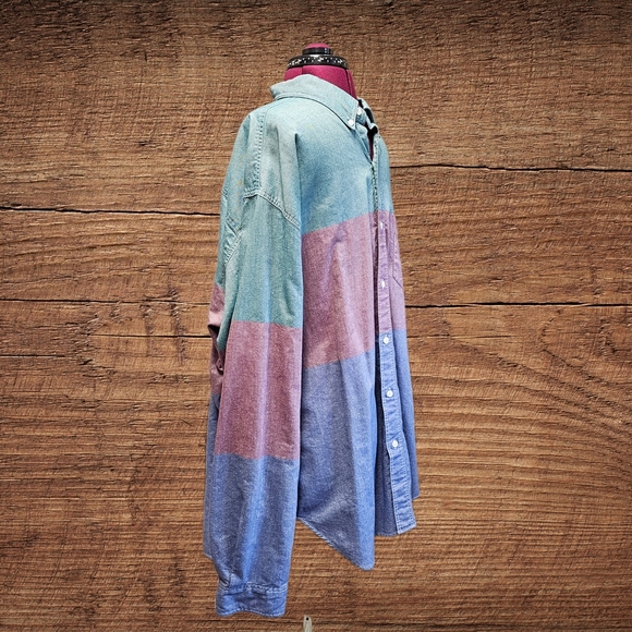 Eddie Bauer Color Block Shirt Blue Green Red Mens Outdoors 100% Cotton XXLT - Picture 2 of 14